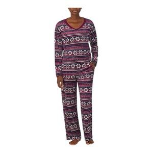 Nautica Women's 2 Piece Burgundy Snowflake Cozy Fleece Pajama Set Extra Large